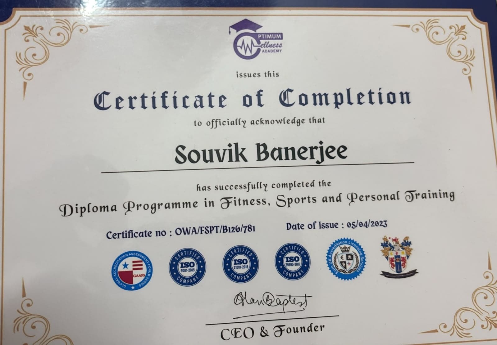 Diploma Programme in Fitness, Sports & Personal Training